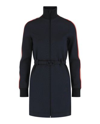 Valentino Striped Trim Zip-Front Dress