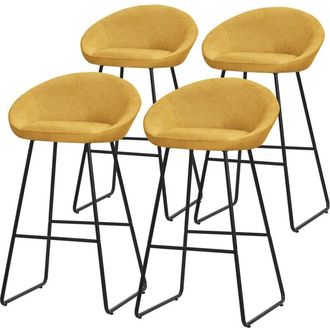 ML Design Ml-design 4x Taburetes De Bar Altos Mostaza Con Funda De Tela 75cm, Sillas Con Estructura Met&aacute;lica, Asientos De Cocina Con Respaldo Y Reposap&iacute;es, Sill