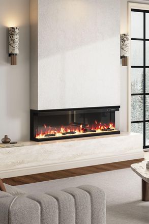 H&O Direct 60inch Recessed/Freestanding Electric Fireplace in Black