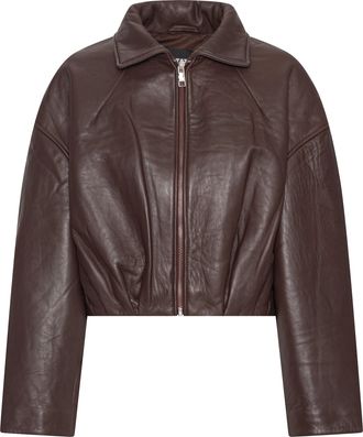 Rotate Brown Structured Lambskin Leather Jacket