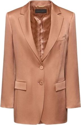Alberta Ferretti Satin Beige Jas met Logo Voering - Dames - Blazers - Beige - S - Satijn - Jassen