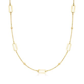 RS Pure by Ross-Simons Italian 14kt Yellow Gold Bead and Paper Clip Link Station Necklace