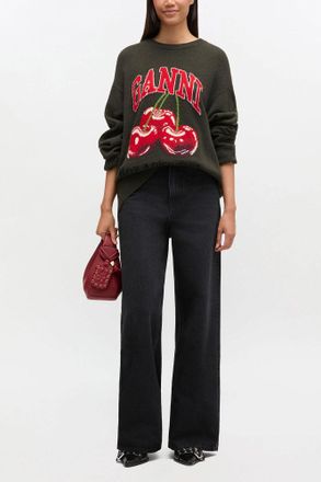 Ganni Green Oversized Graphic Jumper