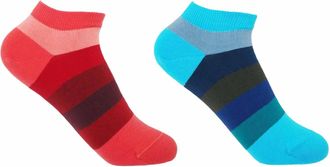 Peper Harow Block Stripe Womens Trainer Socks Bundle - Aqua & Fire