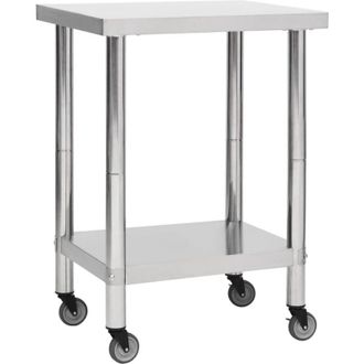 vidaXL Vidaxl - Mesa De Trabajo Para Cocina Con Ruedas Acero Inox 60x30x85 Cm
