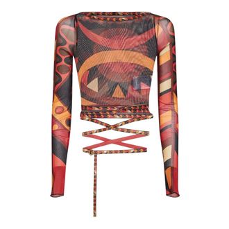 Pucci Vivara Print Tulle Crop Top - female - Pucci - Blouses - Multicolor - S - Blouses & Shirts