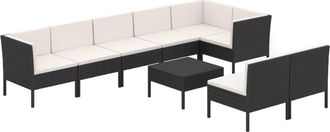 vidaXL 9 Pcs Garden Lounge Set Con Vime Pe Negro