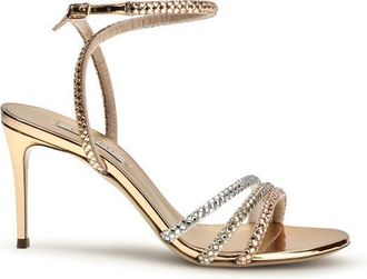 Casadei Gold Calf Leather Bos Taurus Stiletto Heel Womens Sandals