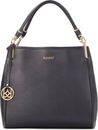 Kazar Tassen, Dames, Blauw, ONE Size, Leer, Grote marineblauwe handtas met hanger
