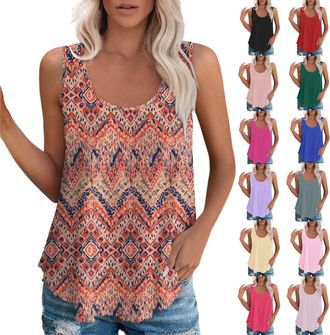 Generic Vest Tops Women UK Boho Top Sleeveless Shirts Scoop Neck Tank Top Flowy Bohemia Summer Casual Tee for Beach Holiday Vacation