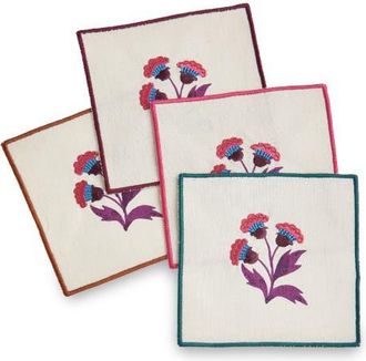 Tag Autumn Bloom Fall Cotton Bar Coaster Set 4 Multi 5x5 in in Beige at Nordstrom