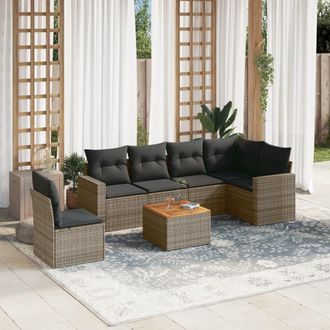 vidaXL Set De Sof&aacute;s De Jard&iacute;n 7 Piezas Con Cojines Rat&aacute;n Pe Gris Vidaxl