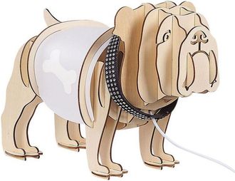 Beliani L&aacute;mpara De Mesa Madera Clara Blanco 22 Cm Contrachapada Forma De Bulldog Douce