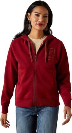 Ariat Womens Stitched Full Zip Hoodie Long Sleeve in Biking Red, Size 2X-Large, by Ariat