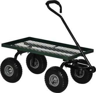 OUTSUNNY Carro De Jard&iacute;n Con Ruedas Grandes Mango Revestido Y Estructura De Acero Carga 150 Kg Carro De Transporte Para Camping Exterior Negro Y Verde