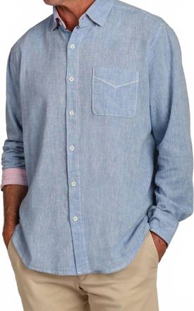 True Grit Mens Washed Melange Linen Shirt In Indigo