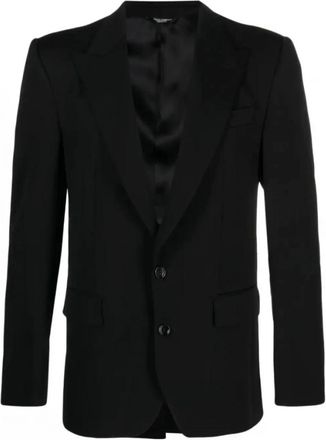 Dolce & Gabbana Zwarte Single-Breasted Blazer met Peak Revers - Heren - Blazers - Zwart - 2XL - Wol - Jassen