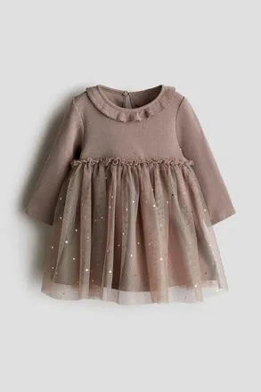 H&M Cotton Dress With Tulle Skirt in Brown/hearts at Nordstrom, Size 12-18M