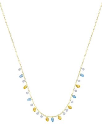 Meira T 14K 1.52 Ct. Tw. Diamond & Blue Topaz Yellow Sapphire Necklace