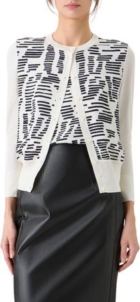 Akris Dance Movements Print Mixed Media Silk Cardigan in Ecru-Black at Nordstrom, Size 10