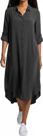 Mod-o-doc Roll Up Sleeve Button-Up Midi Shirt Dress In Black