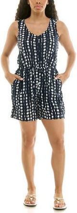 Nina Leonard Patterned Woven Romper in Navy/White at Nordstrom Rack, Size X-Large