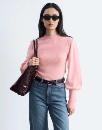 & Other Stories top slim fit in lana con maniche a palloncino rosa chiaro