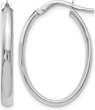 Diamond2Deal 14K White Gold Polished Oval Shape Hoop Earrings