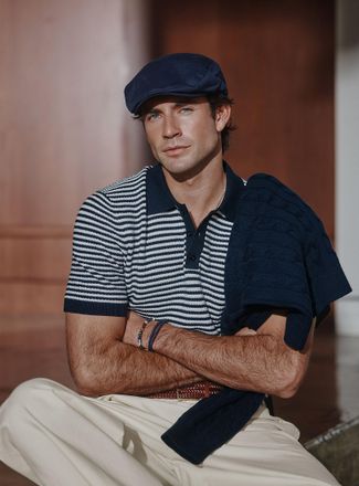 Le 31 Mens Openwork two-tone stripe Polo Shirt