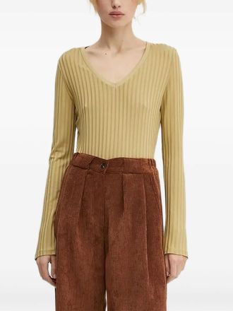 BOSS ribbed V-neck top - women - Viscose/Elastane - M - Yellow