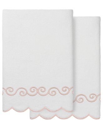 Linum Home Textiles 100% Turkish Cotton Symmetra Scallop 2Pc Embellished Bath Towel Set