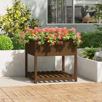 vidaXL Vidaxl - Jardinera Con Estante Madera Maciza Pino Marr&oacute;n 82,5x82,5x81 Cm