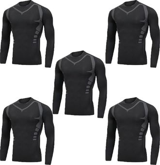 Generic 5 Pack or 3 Packs Compression Tops for Men Short Sleeve Mens Running Top Mesh Design Quick Dry Base Layer Sports Fitness(2XL,5 TB)