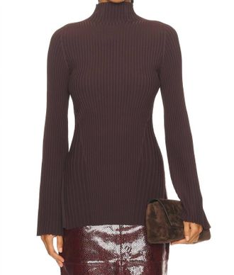 Adam Lippes Gia Long Sleeve Knit Top In Mocha