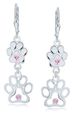 Bling Jewelry Pet Lover Sterling Silver CZ Paw Print Double Drop Earrings in Pink at Nordstrom Rack