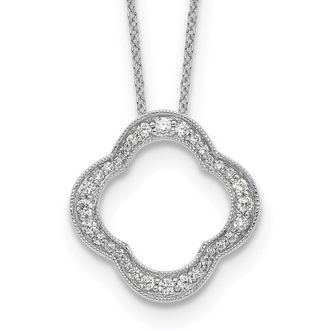 Diamond2Deal 14k White Gold 3/8 Ct Lab Grown Diamond Floral Pendant Necklace 18 Clarity VS, Color D-E