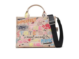 Marc Jacobs The Punk Scribble Canvas Medium Tote Bag Tote Handbags Beige, Canvas/Cotton