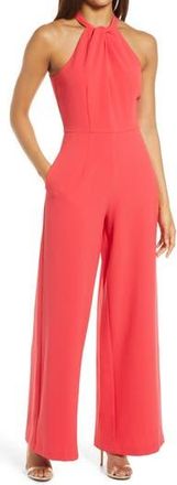 Julia Jordan Halter Neck Wide Leg Jumpsuit in Watermln at Nordstrom Rack, Size 10