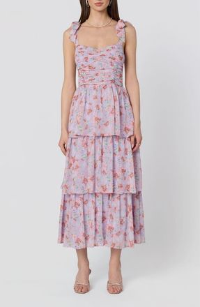 ASTR the Label Tiered Tie Strap Sundress in Purple Multi Floral at Nordstrom Rack, Size X-Large