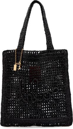 Chloé Summer Banana Logo Raffia Tote - Black - One Size