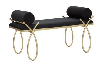 Mauro Ferretti Banco en tejido negro con estructura de metal dorado cm 112,5x49x53