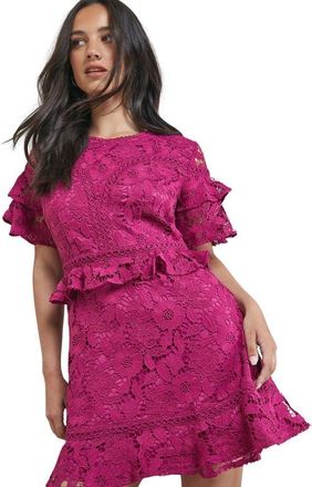 Oasis Lace Trim Detail Frill Sleeve Mini Dress in Purple at Nordstrom, Size 14