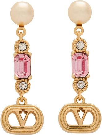 Valentino Garavani Ovalette Vlogo Swarovski Embellished Drop Earrings - Gold - One Size