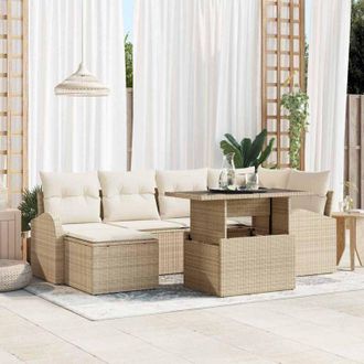 vidaXL Vidaxl - Conjunto De Sof&aacute; De Jard&iacute;n Con Coj&iacute;n 7 Pcs Beige Y Crema