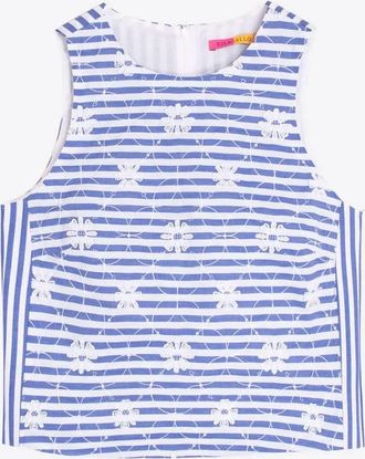 Vilagallo Womens Striped Top With Floral Embroidery In Blue