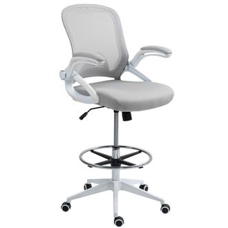 Vinsetto Mesh Office Stool - 60&deg; Swivel Height Adjustable Chair - Light Grey | TJ Hughes