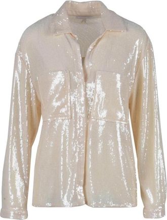 Patrizia Pepe Beige Paillet Shirt Lente/Zomer Vrouwen - Dames - Overhemden - Beige - S - Pailletten - Overhemden
