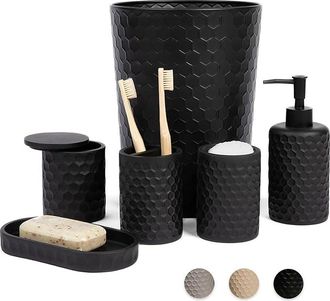 OEM Juego De Ba&ntilde;o De 6 Piezas, Metal Negro, Dispensador De Jab&oacute;n, Cesta Para Inodoro