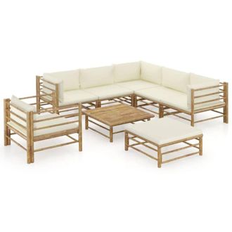 vidaXL Set De Muebles De Jard&iacute;n 8 Piezas Bamb&uacute; Y Cojines Blanco Crema Vidaxl