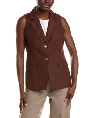 Anne Klein Notch Collar Linen-Blend Vest